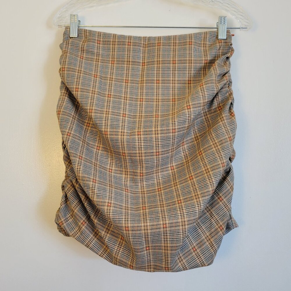 Tularosa Skirt Women Mini Stretch Ruched Plaid Brown Size Small